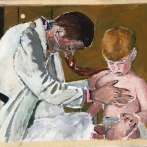 Pediatrician in White Coat Examining Patient Medical Wall Art