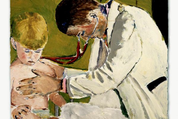 Pediatrician examining patient painting