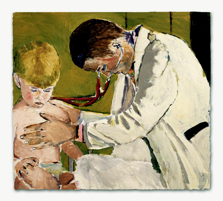 Pediatrician Examining Little Boy  Canvas Wall Art Print