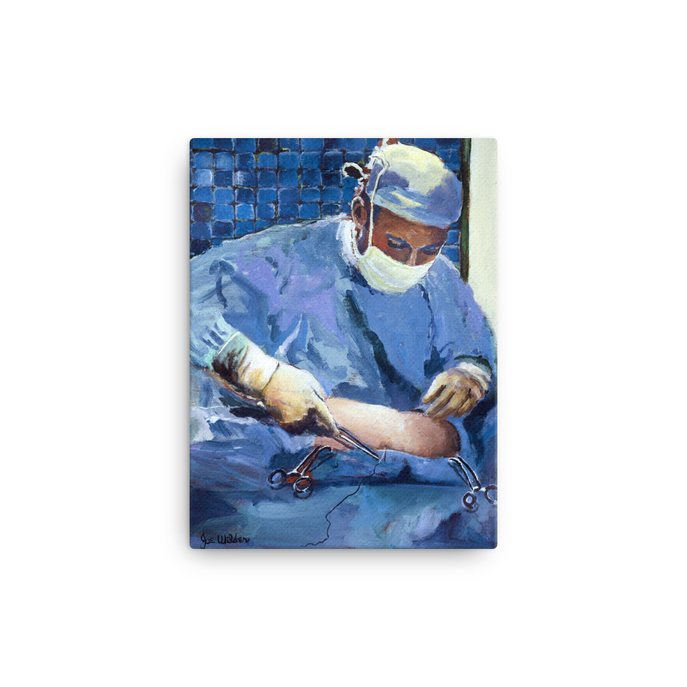 Painting of Surgeon Placing Sutures 12" x 16" 