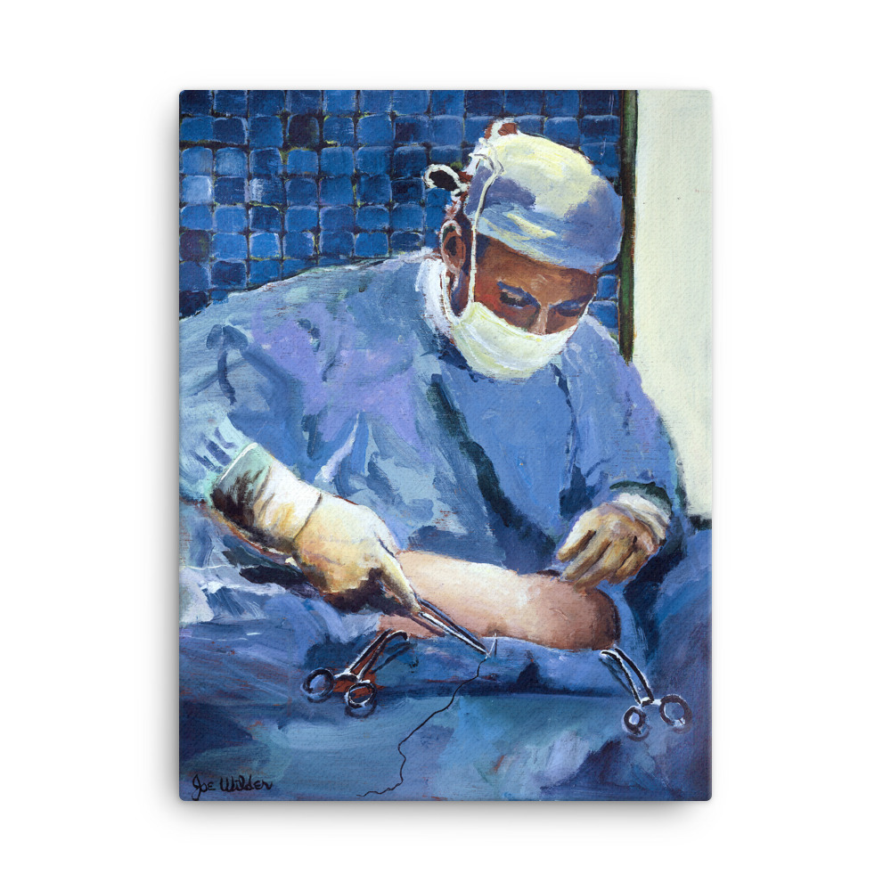 Painting of Surgeon Placing Sutures 18" x 24" 