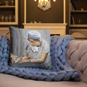 OB GYN Caring For New Birth After Delivery - Original Art Premium Pillow