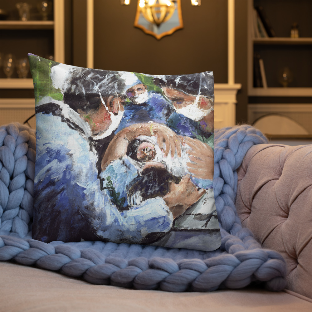 A New Birth, Mother and OB GYN Premium Art Pillow