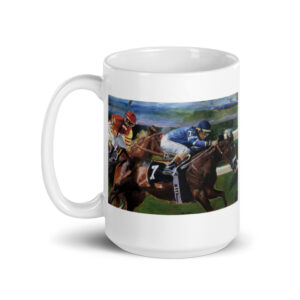 Race Horse Jockey Riding Thoroughbred White Glossy Coffee Mug