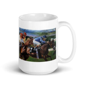 Race Horse  Jockey Riding Thoroughbred  White Glossy Coffee Mug