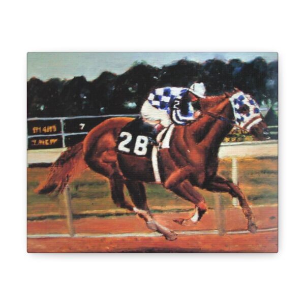Thoroughbred Race Horse and Jockey Riding to Win Canvas Wall Art