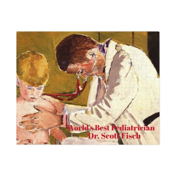 Thank You Gift for Your Pediatrician Personalized  Jigsaw Puzzle Original Artwork  Pediatrician Examining A Young Boy